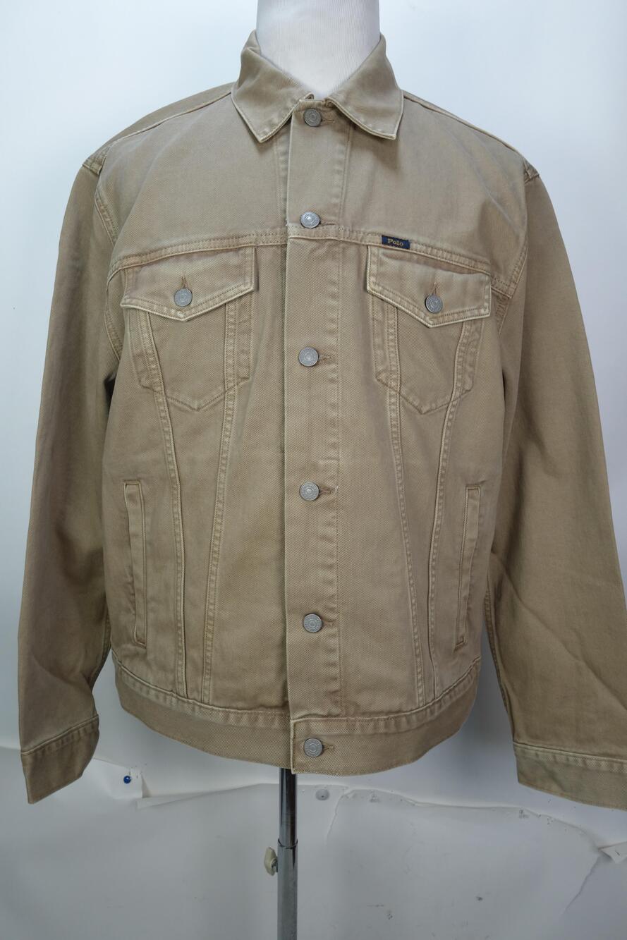Polo Ralph Lauren Trucker Jacket Mens Large Tall Beige Denim Button Front